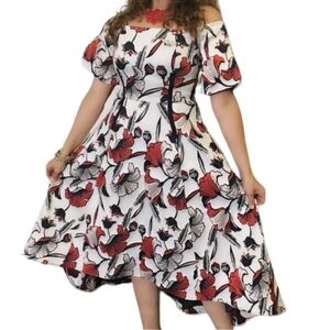 BELLE BADGLEY MISCHKA Angela Floral Off-Shoulder High-Low Gown Tea Party Dress 8